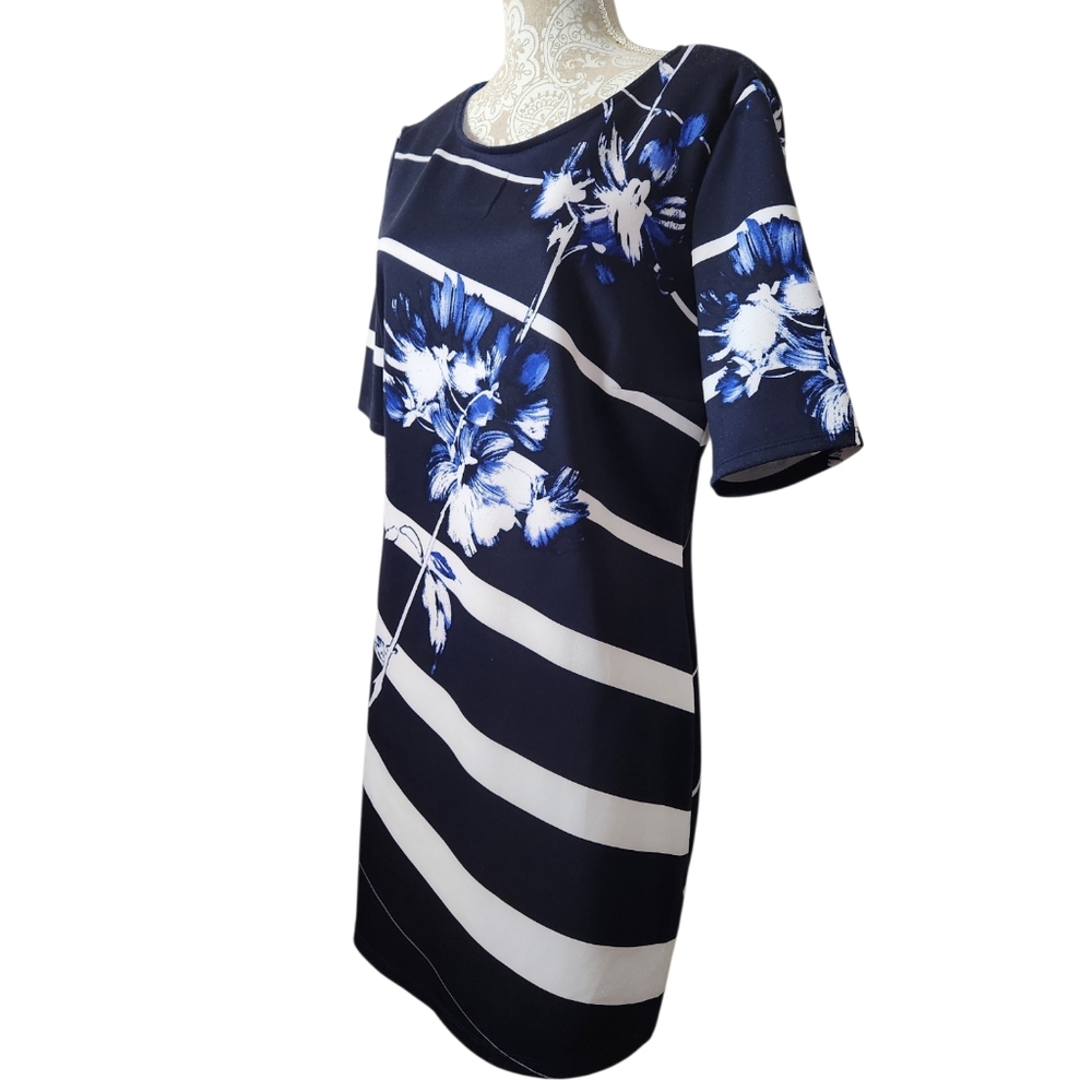 Signature By Robbie Bee Cobalt Blue Floral/Stripe Career Dress XL